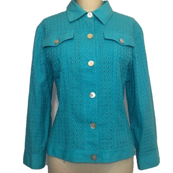 Ruby Rd. Teal Eyelet Jacket - Picture 1 of 8